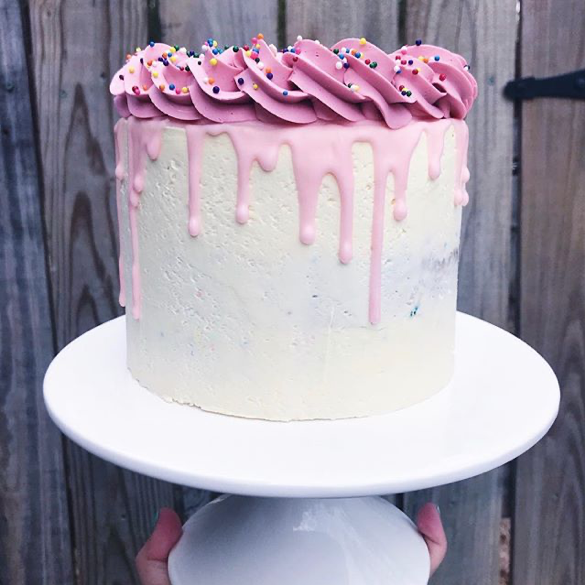 White Vanilla Bean Cake with Pink Cream Cheese Birthday Cake Icing