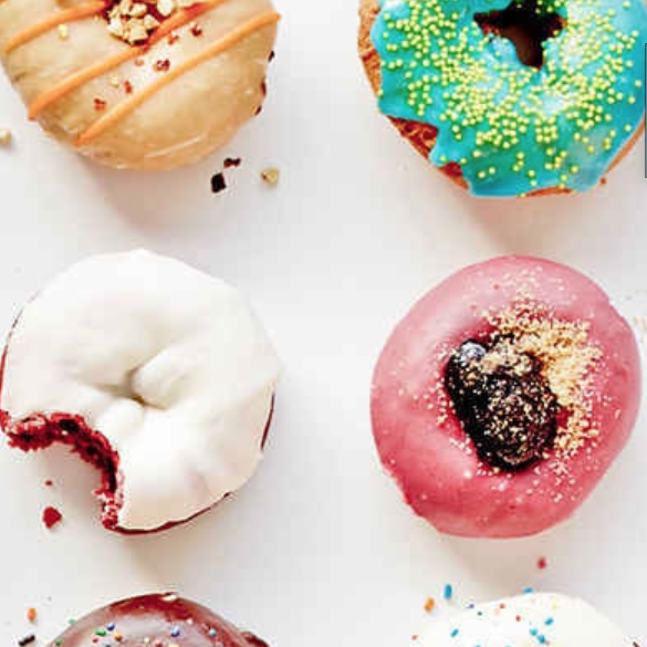 Toffeenut, Lemon, Raspberry Cream, and Chocolate Covered Strawberry Variety Donuts